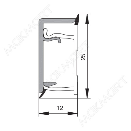 №2 Бортик прямоугольный Н.25, L=3050, алюминий анодированный