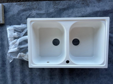 Уценка! Склад №8, Мойка искус. Камень AquaGranitEx, М-15, Белый (331), чаша универсально,  ПОТЕРТОСТЬ НЕБОЛЬШАЯ В СЕРЕДИНЕ