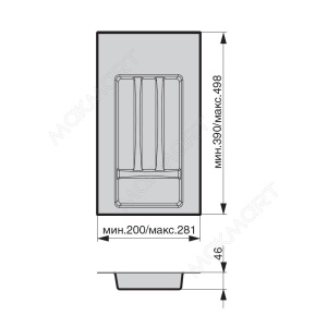 №33, Лоток для СП Ёмкость в базу 300-350 для столовых приборов, закругления 281х498 Пластик, белый глянец, Новый