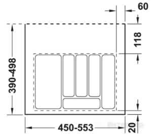 №22, Лоток для СП Ёмкость в базу для столовых приборов 553х498 Пластик, серый матовый, Новый
