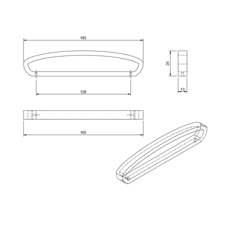 №35, Ручка мебельная noNAME Ручка-скоба Ellipse, хром, 128, Metakor, в наличии -  1 шт 128 Металл, , Новый